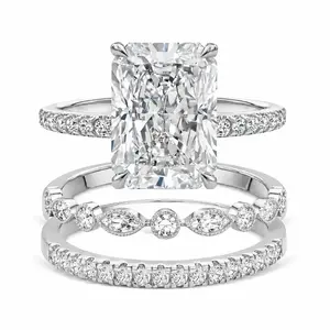 3-Piece Silver Radiant Cut Wedding Ring Set for Women, Square Crystal Zircon Bridal Ring Set, Sparkly Engagement & Promise Rings, Luxury Fashion Jewelry Gift for Her Promiserings promise rings engagement rings marquise engagement ring