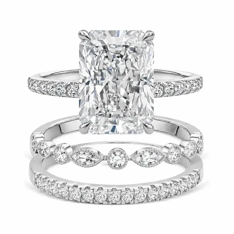3-Piece Silver Radiant Cut Wedding Ring Set for Women, Square Crystal Zircon Bridal Ring Set, Sparkly Engagement & Promise Rings, Luxury Fashion Jewelry Gift for Her Promiserings promise rings engagement rings marquise engagement ring