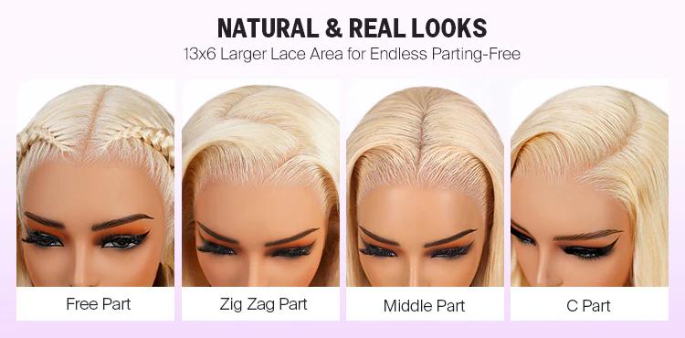 Megalook 13x6 Lace Three-Go 613 Blonde Glueless Wigs Straight & Body Wave With Drawstring 100% Human Hair Wig