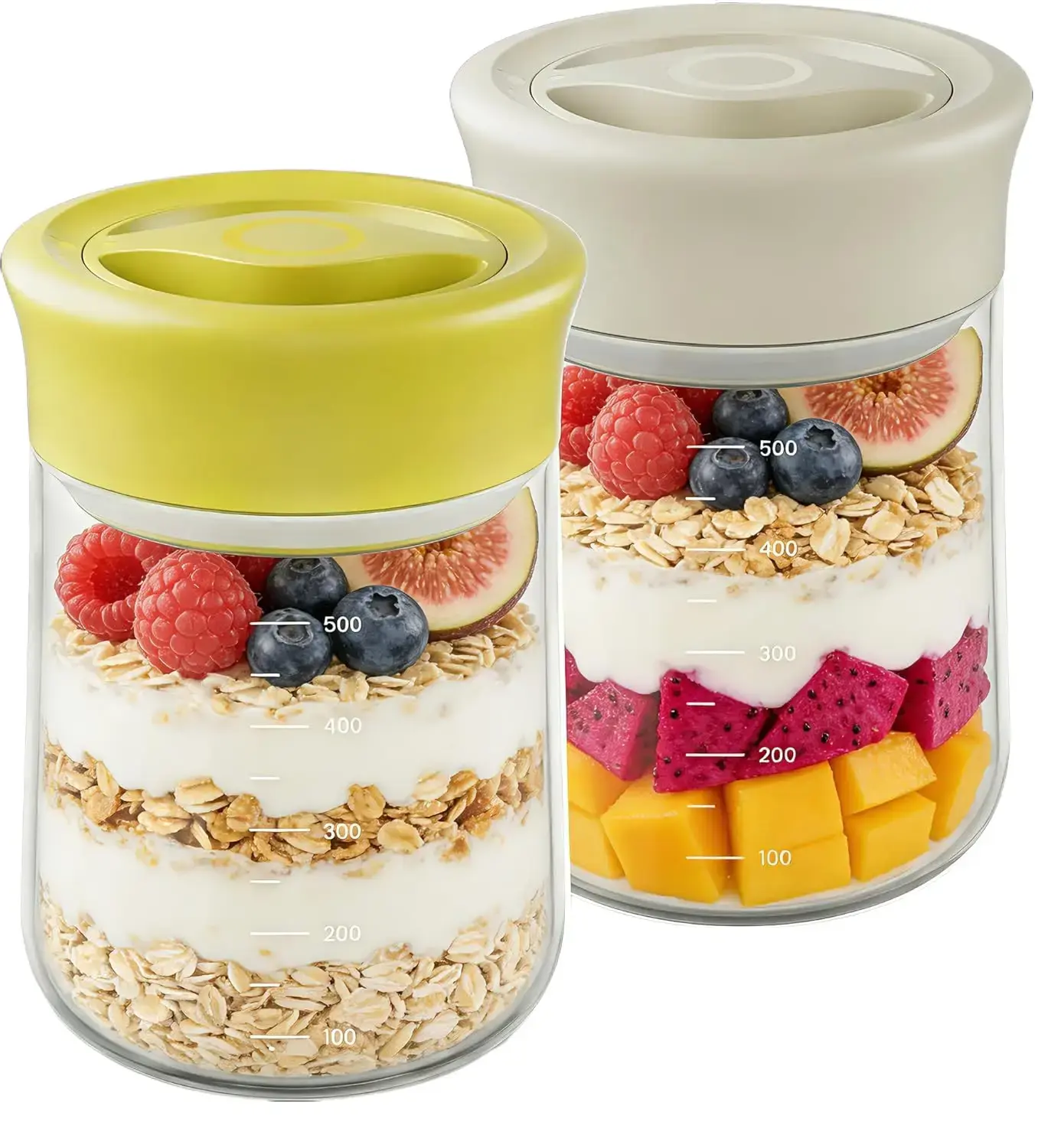 Airtight Glass Coffee Canister with Twist Seal Lid, 17oz Borosilicate Glass Storage Jar for Coffee Beans, Grounds, Overnight Oats, Nuts - Wide Mouth, Measurement Marks, Dishwasher Safe