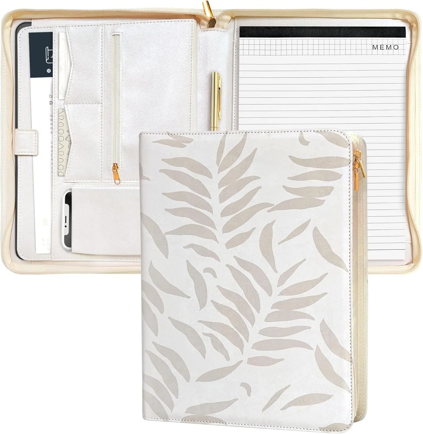 Padfolio for Women, PU Leather Zipper Binder, Beige Portfolio Organizer A4, Design Zipper Padfolio, Aesthetic Portfolio Binder, Portfolio for Ipad or Laptop, Organizer Case, Folder Organizer