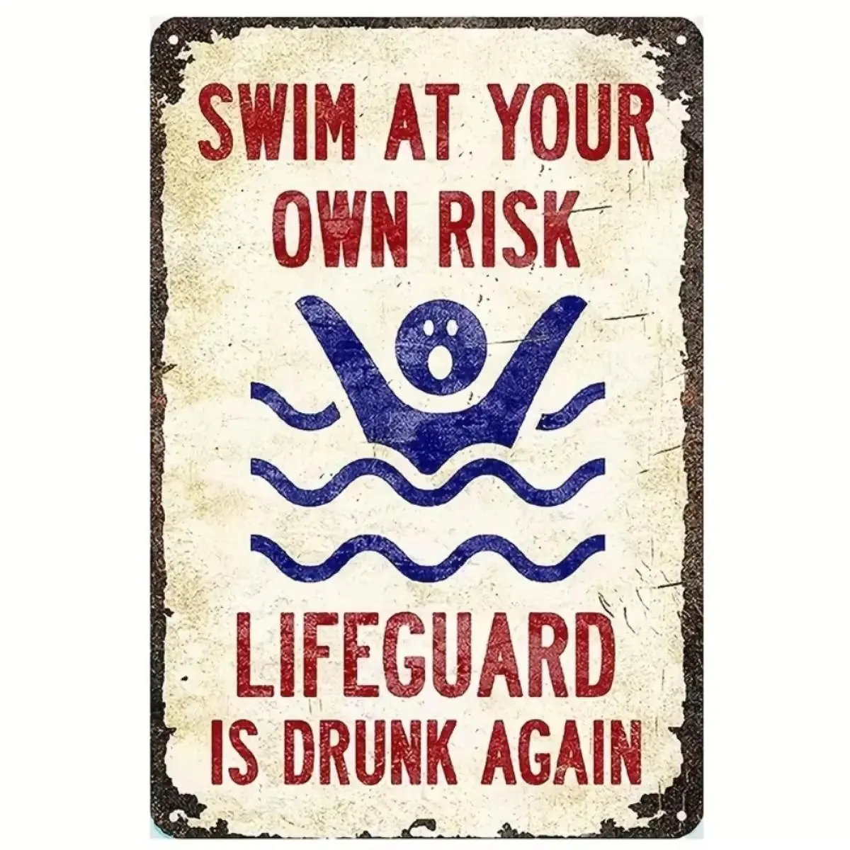 Swim at Your Own Risk Letter Pattern Vintage Metal Sign, Signage, Pool Safety Sign, Lifeguard Warning Sign, Home Decor for Pool, Beach, Swimming Pool, Wall Metal Plaque, Decorative Plaque, Vintage Plaque Decoration