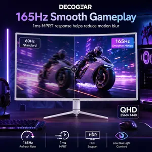 Deco Gear 39" Curved Widescreen Gaming Monitor, 2560×1440 QHD, 165Hz, 1ms MPRT, HDR, Adaptive Sync, 3000R Curve, HDMI, DisplayPort, Tilt Swivel Height Adjust, White