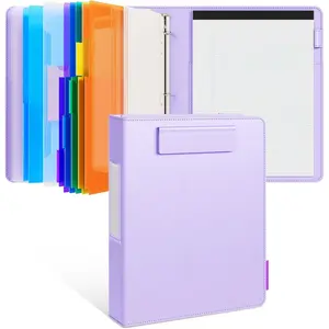 3 Ring Binder Clipboard with Storage,12.4"x10.2" Clipboard Folder with 5 Expandable Folders,Refillable Lined Notepad (11" x 8.5"),Ideal for School Office (Purple)