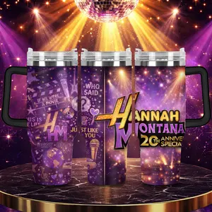 Pop Show Hannah Montana Inspired 20th Anniversary Tumbler 20oz / 40oz With Handle – Best of Both Worlds Fan Travel Mug