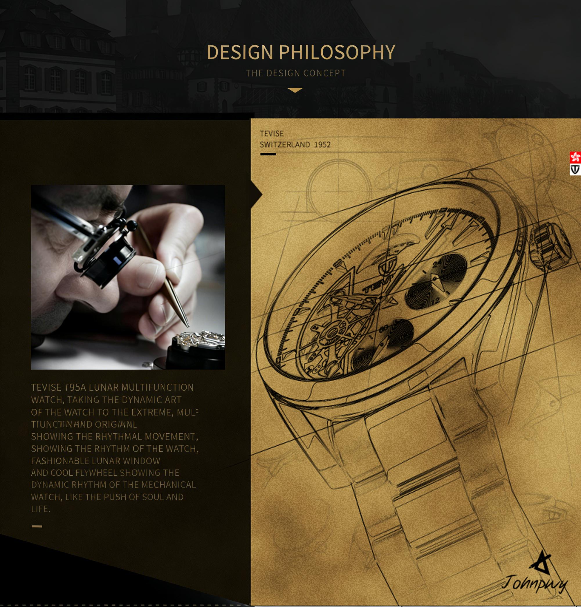 Luxury Men's Skeleton Watch, Moon Phase, Automatic Movement, Business Stainless Steel Wristwatch