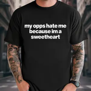 Women's Cotton Short-Sleeve Seamless Streetwear Top, Soft Smooth Fabric Casual Graphics Tee with Funny "My Opps Hate Me Because I'm a Sweetheart" Print