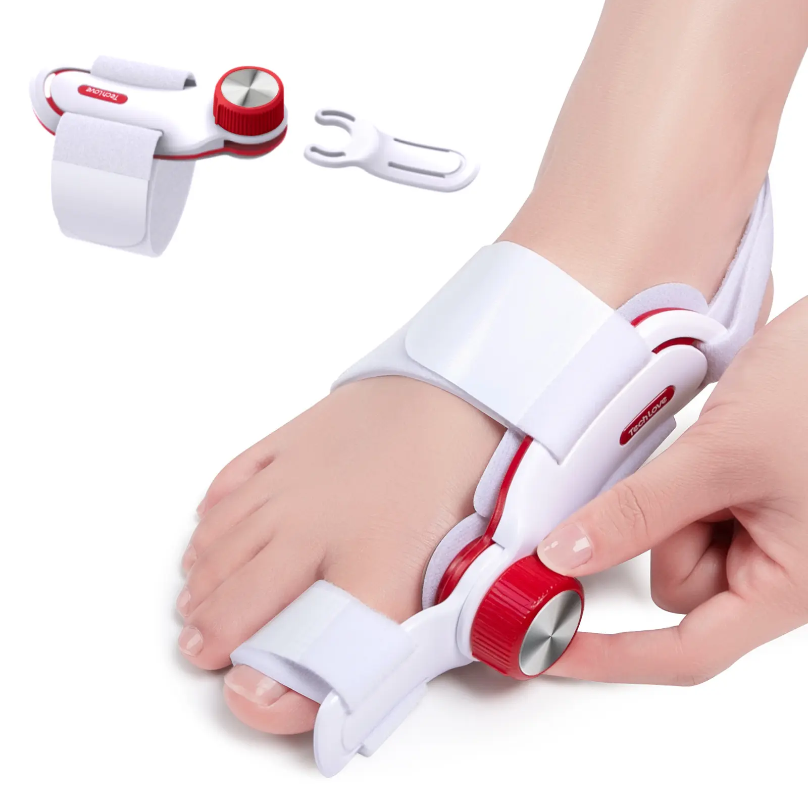 Tech Love Orthopedic Bunion Corrector Splint for Women & Men, Adjustable Toe Straightener for Pain Relief, Customizable Dial Knob & 3 Angle Plates (0°/7.5°/15°), Non-Slip Silicone, Neoprene & Nylon for Bunion Support, Ergonomic Design, Day & Night