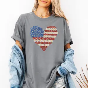 Floral Heart, Patriotic, Red White Blue, USA, America, 4th of July Tshirt Comfort Colors T-Shirt, Women's Comfort Colors Tee