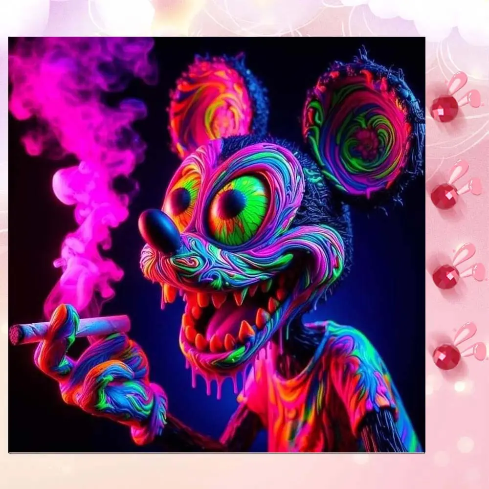 5D DIY Full Drill Round Diamond Painting - Diamond Art Kit Neon Mickey Mosaic, Canvas - DIY Home Decor, Wall Decoration, Suitable for Halloween and Christmas, Birthday and Anniversary Gifts