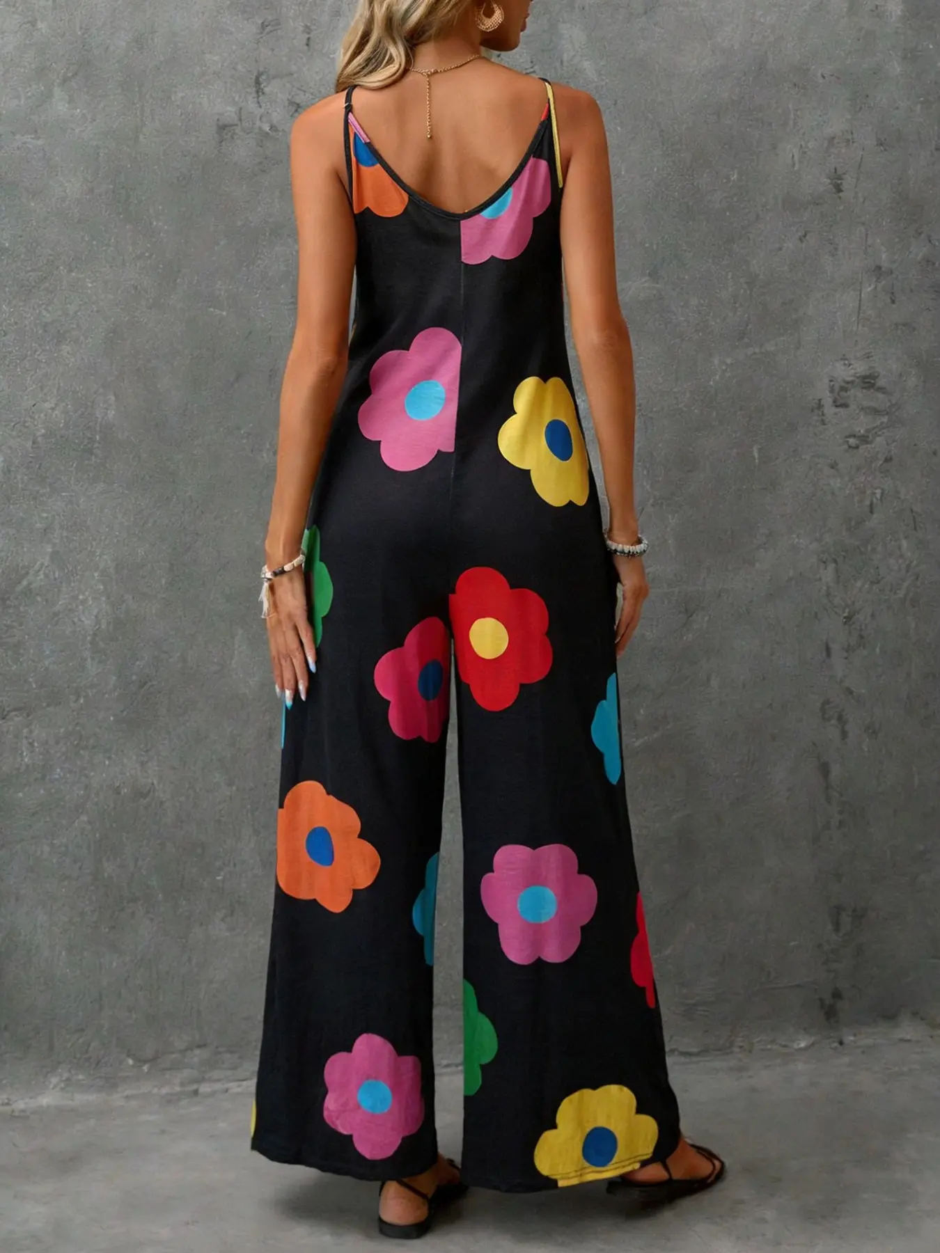 sachin and babi light blue dress Women's Casual Large Colorful Floral Print Halter Street Fashion Jumpsuit, Side  Slit Pockets, Thin Soft Fabric, Sexy Loose-Fitting One-Piece