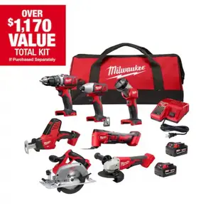Milwaukee M18 18-Volt Lithium-Ion Cordless Combo Kit 7-Tool with 2-Batteries, Charger and Tool Bag