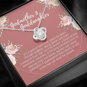 Godmother & Goddaughter Necklace, Goddaughter Gift from Godmother, Jewelry for Godmother and Goddaughter, Wedding, Birthday, Knot Necklacer, Anniversary Gift, . Necklace Jewelry With Meaningful Messages Card & Box