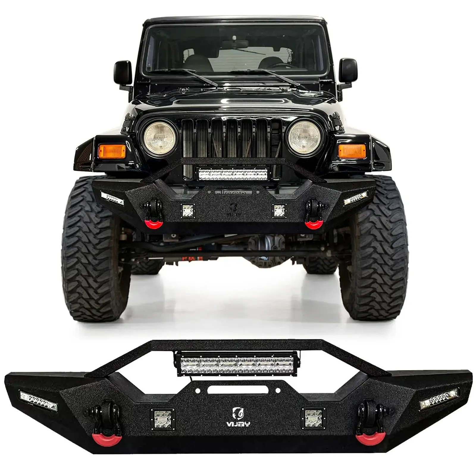 Vijay New Front Bumper w/Winch Plate&LED lights For 1997-2006 Jeep Wrangler TJ