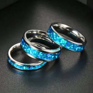 1pc Tungsten Ring with Natural Australian Blue Opal Stainless Steel, Fashion Style for Couple, Birthday Gift, Anniversary Gift, Daily Wear, Engagement