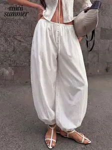 Women's Adjustable Elastic Waist Flare Leg Pants, Lightweight Loose Drawstring Balloon Pants, Casual Streetwear for Daily Wear