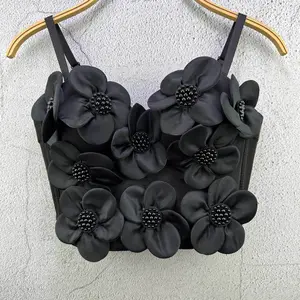 Tank Tops Bra Blusas Short Hand-Stitched Beading Flowers Corset Spring Summer Rave Outfits Woman Clothing Sling Grils Hook Hot Wedding Party Blind Date Stage Party Shaper Ladies Crop Shirt Tube Tops Vest Sexy Clothes