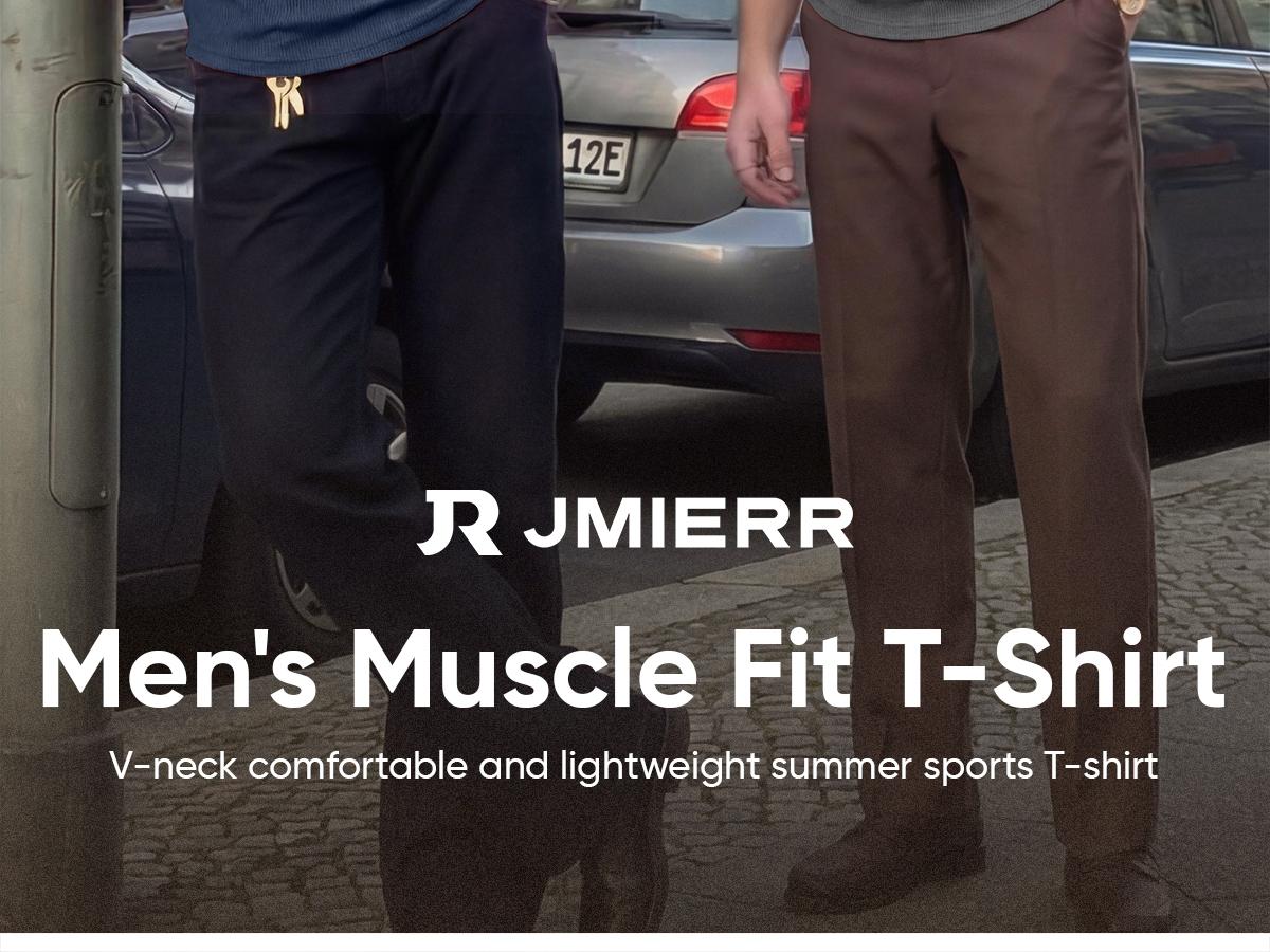 JMIERR Men's Plain Muscle Slim Fitted T Shirt Polyester V-Neck Longline Shirt Gym Workout Athletic Tee Shirts Menswear Casual Tops,Short Sleeve T-Shirt for Daily Outdoor Wear,Men's Streetwear Outfits