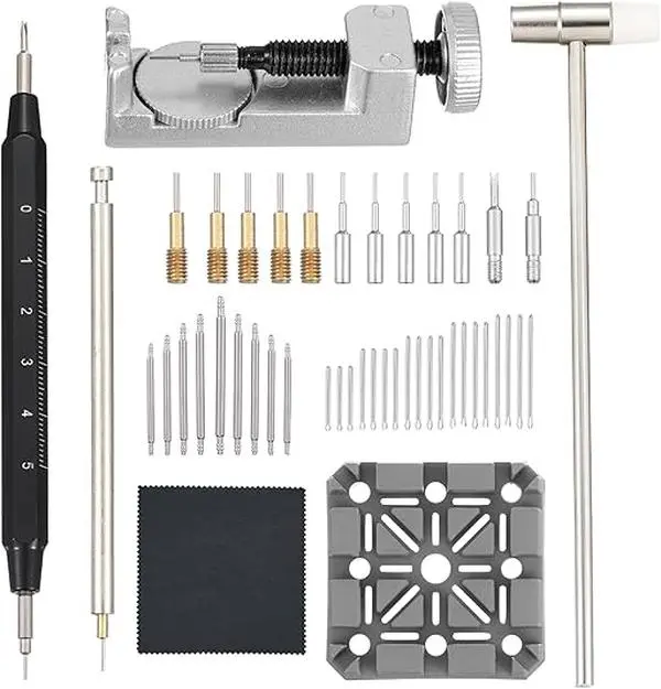 Watch Link Removal Tool Kit, Watch Band Adjustment & Resizing Tool with Double-Head Hammer,Metal Watch Band Link Remover, Spring Bar Tool, Watch Pin Punches, Cleaning Cloth for Watch Repair