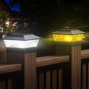 Siedinlar Solar Post Cap Lights Outdoor, 4 Modes with Dynamic Rotating Beam, Warm & Cool White (3000K/6000K), Fits 4x4 5x5 6x6 Vinyl/Wood Posts for Deck, Fence, Patio & Garden Decor, Black/White (2 Pack)