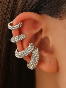 4pc Ear Bone Clips, Non-Pierced Ear Cuffs, C-Shaped Diamond Clips, Women's Fashion, Clip-On Cartilage Earrings, Stacking Earrings