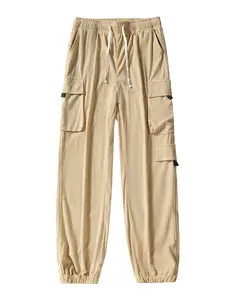 Men's Corduroy Textured Cargo Pants, Multi-Pocket Design, Colorblock Drawstring Waistband, Casual Workwear Style for Daily & Leisure Activities