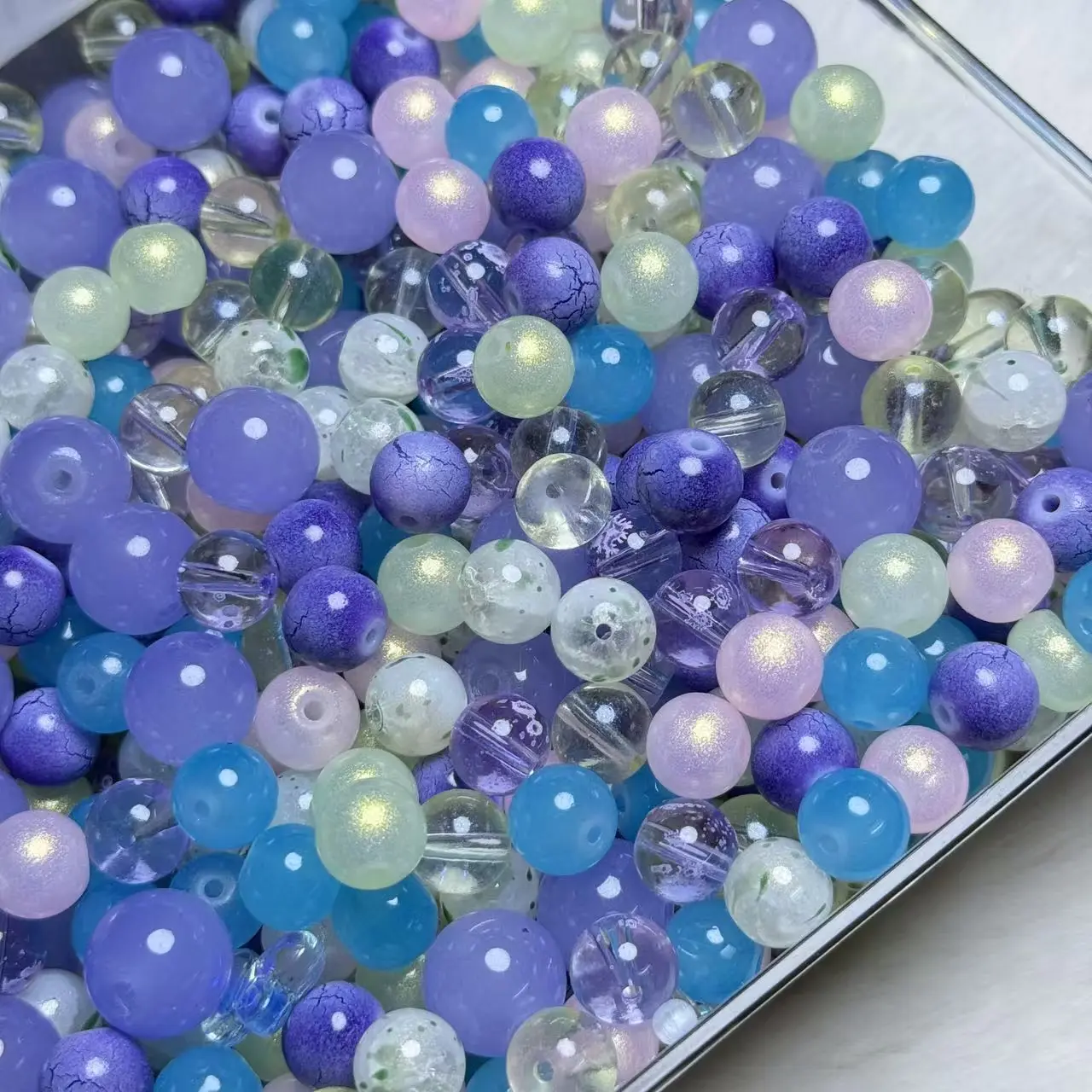 【A290】Blue Bubble‑Style Assorted Mixed Glass Beads for Bead Stringing 75ml