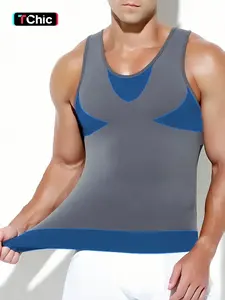 1 Count Men's Sleeveless Compression Shapewear Vest, Chest Shaping And Abdomen Tightening Silhouette Tank, High Elastic Breathable Fabric Corset, Body Shaping Style Waist Trainer, Suitable For Workouts, Casual Outings