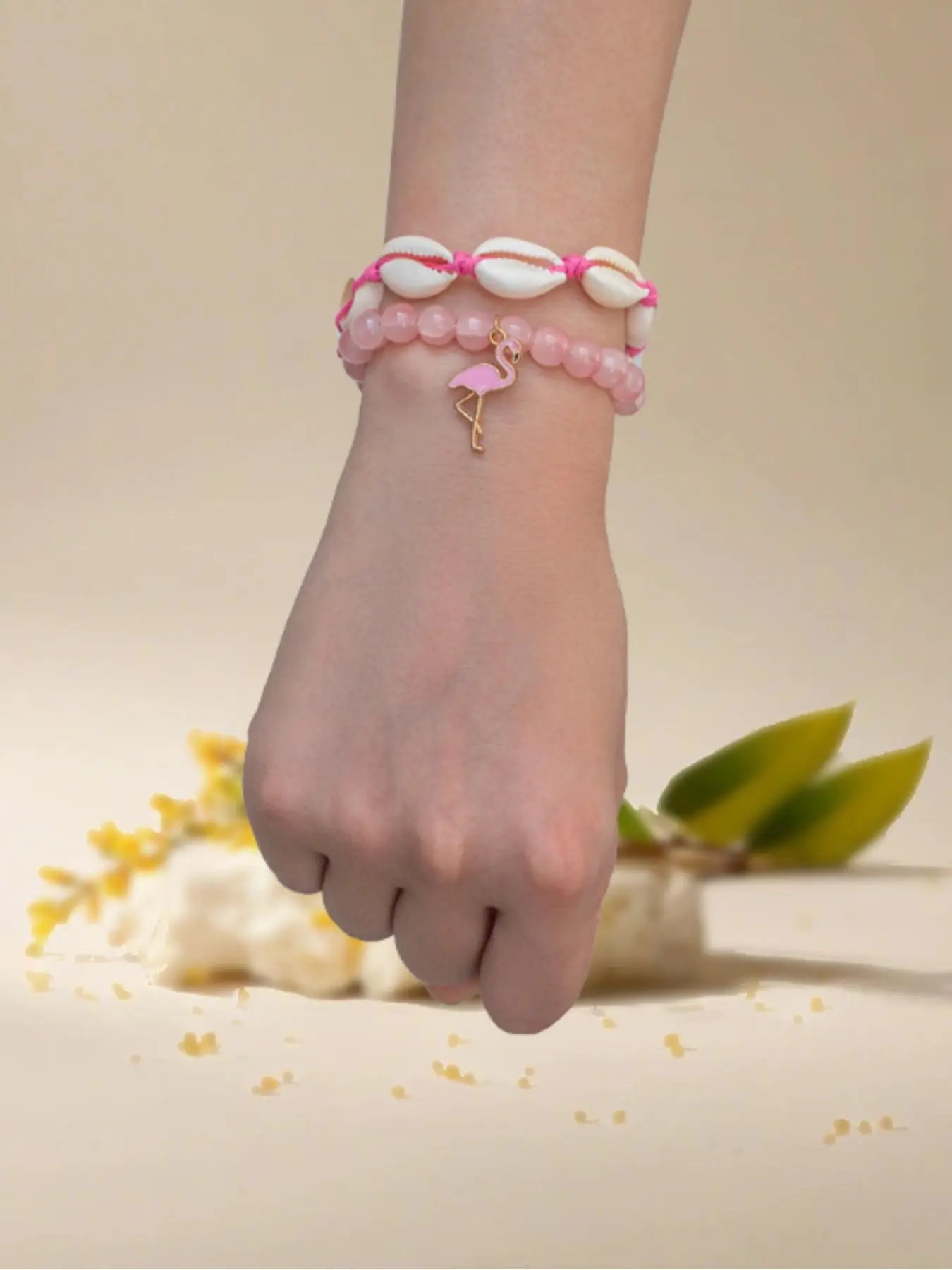 Boho Style Shell & Flamingo Design Bracelet, Cute Fashion Beaded Bracelet for Women & Men, Trendy All-match & Exquisite Jewelry for Birthday Gift, Double Layered Bracelets, Bangle Bracelet Set