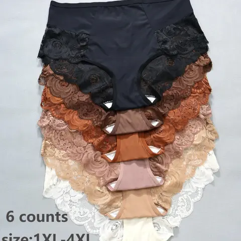 Plus Size Contrast Lace Brief, Breathable Comfortable Knicker for Daily Wear, Women's Underwear for All Seasons