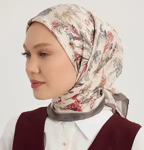 Serica Patterned Silk Square Feather Garden Hijab - Mink