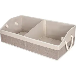 Large Dog Toy Basket With Handle, Foldable Dog Toy Box for Living Room Area, 28.5" Basket for Dog's Toys, Clothes, Organizers and Storage with Hard Board, Anti-slip for Pet Toys (Brown, Large)