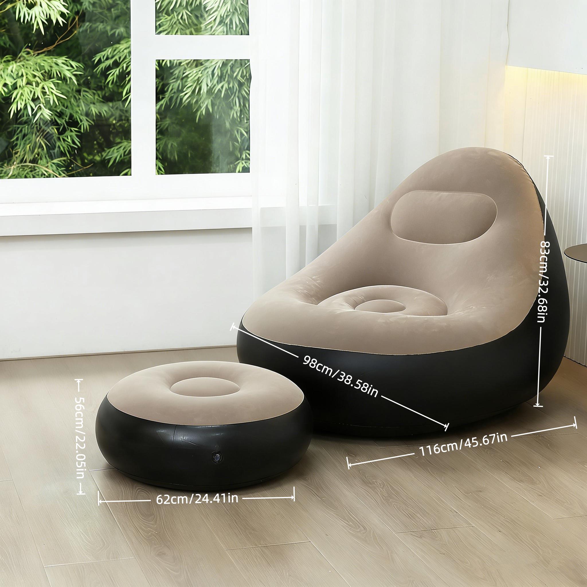 1pc Portable Brown Inflatable Lounge Chair with Footrest, Flocked Soft Surface, Foldable Single Recliner Sofa for Home Bedroom Balcony Living Room Camping Outdoor Leisure