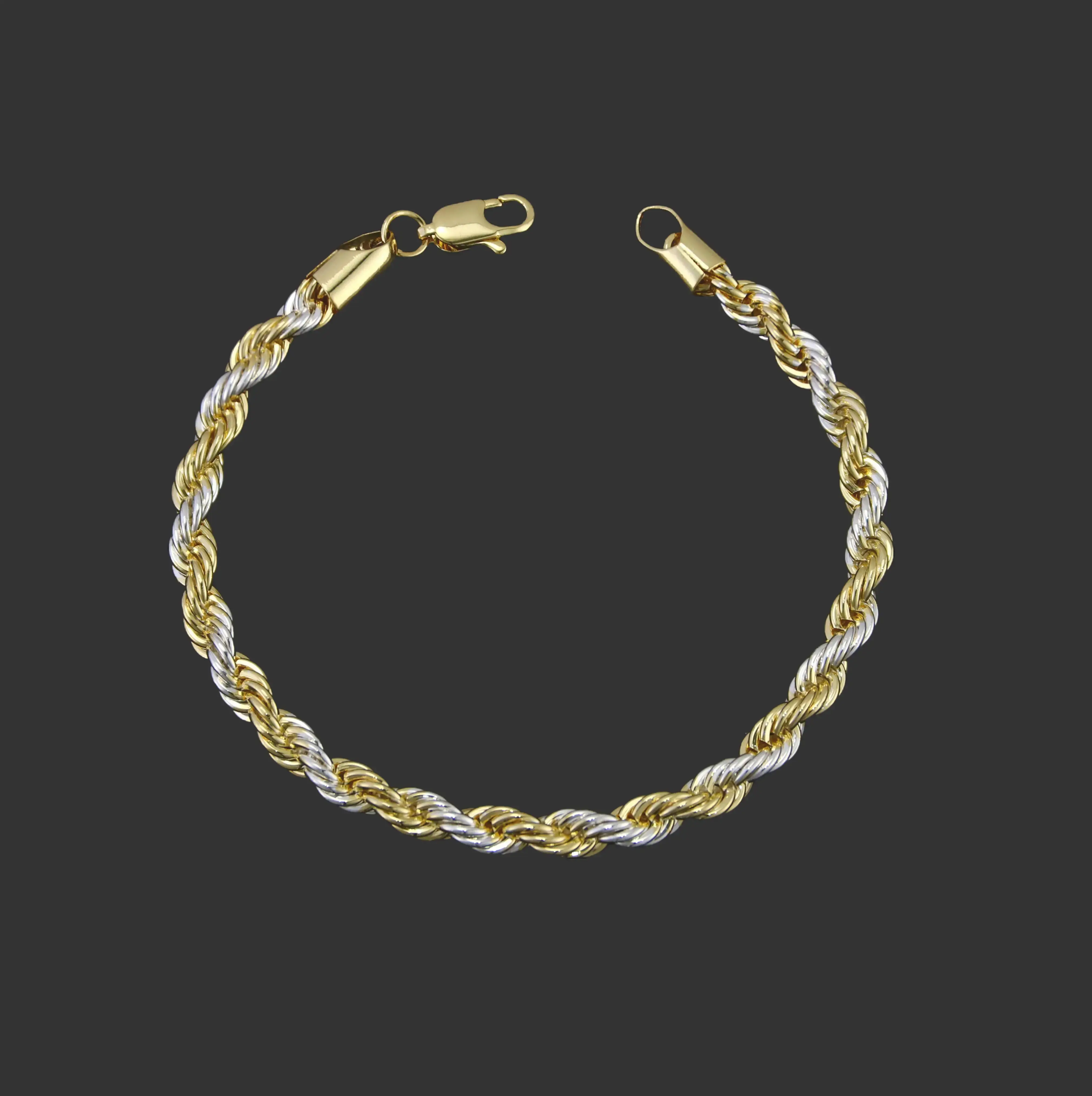 14K Real Gold-Plated Two-Tone Rope Chain Bracelet For Women ande Men,Upgraded Shine,Faceted Cut,Tarnish-Free,4mm-6mm, Jewelry