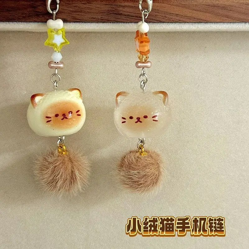 Cute Velvet Cat Pendant   White+Transpar