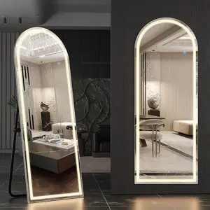 LED Full Length Floor Mirror with Stand (60–71”) – 3 Color Dimmable Lighting in Arched or Rectangular Design for Bathroom, Bedroom & Dressing Area, White