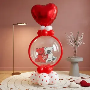 Valentine's Day Balloon Set, 21pcs, 24inch Transparent Bubble Balloons, Heart Shaped Balloons, Mini Hug Bear, Heart Foil, Latex, Anniversary Decorations