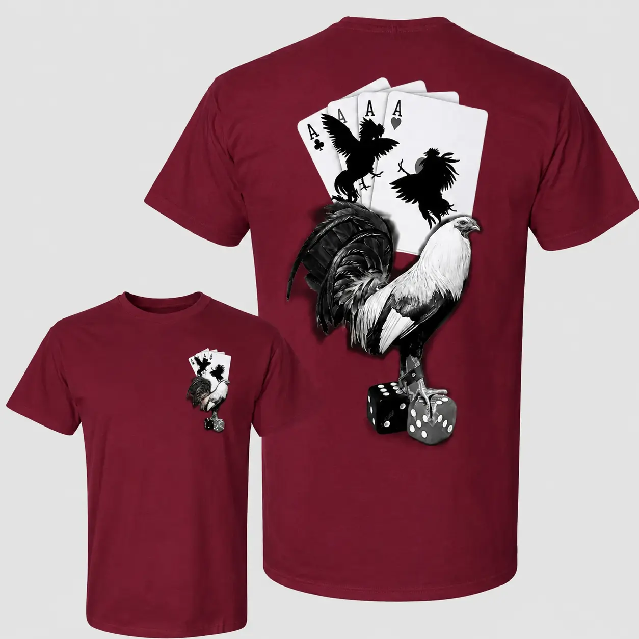 Lucky Gamefowl Rooster Shirt, Rooster Poker Graphic Tee, Double Sided Unisex T-Shirt, Casino Dice Playing Cards Shirt, Gift For Men