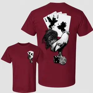 Lucky Gamefowl Rooster Shirt, Rooster Poker Graphic Tee, Double Sided Unisex T-Shirt, Casino Dice Playing Cards Shirt, Gift For Men