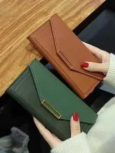 CYX Women's Colorblock Flap Envelope Wallet, Fashionable Design Fashion Women Wallets Leather Hasp Wallet Women's Long Design Purse Clutch Women Lady Wallet Phone Pocket Elegant Fashion Wallet