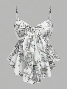 Women’s Textured Print Fitted Camisole – Elegant Slim Fit Cami Top for Vacation, Commute & Daily Wear