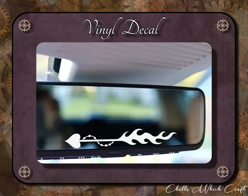 Rearview Mirror Decal, Fire Arrow Decal, Window Decal, Car Decals for Women, Mirror Decal, Heart Decal, Boho Decal, Girly Decal, Flame Decal