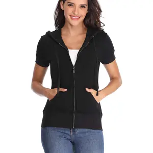 Women's Short Sleeve Hoodie Full Zip Up Cotton Slim Fit Sweatshirt with PocketGift