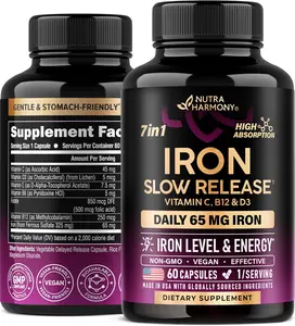 Iron Supplement for Women - Iron 65mg (Ferrous Sulfate 325mg) - Stomach Friendly | Slow Release | High Absorption - Vitamins C, D3, B6, B12 & Folate - Energy Support - 60 Capsules, 2 Month Supply