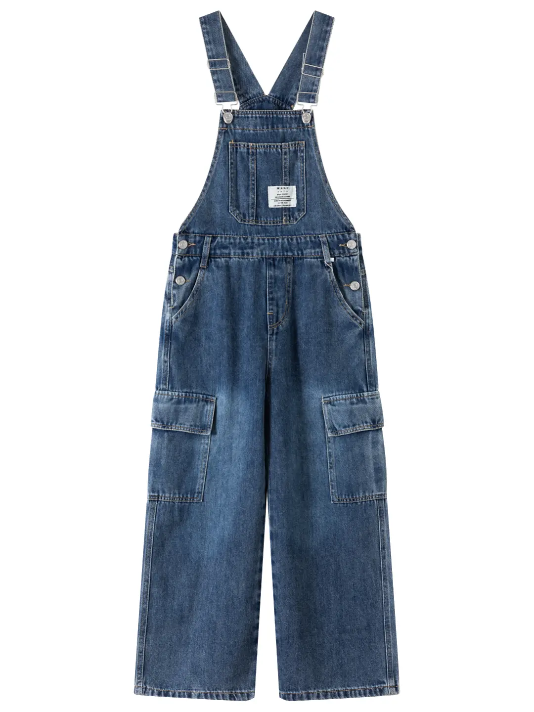 Kidscool Space Girls Wide Leg Cargo Denim Overalls Washed Jean Jumpsuit Flap Pockets Adjustable Strap Casual School Outfits for Kids 5-13Y