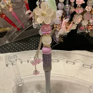 Color Flower with Dangle DIY Pen - Floral Design with Colorful Beads and Chain Accents