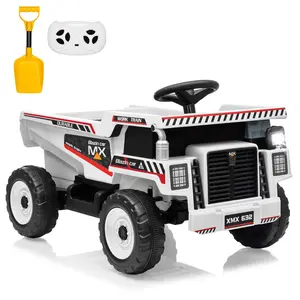 GARVEE 12V Electric Ride On Dump Truck for Toddlers, 4 Wheeler Construction Vehicle with Remote Control, Dump Bed, Shovel, LED Lights, Music, Suitable for Ages 3-8, White