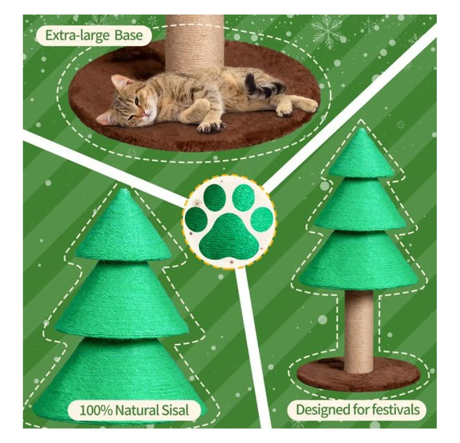 Cat Scratcher Christmas Tree, 31.5in Sisal Cat Scratching Post Tower, Large Indoor Cat Tree for Kittens, Green Holiday Scratching Play default title