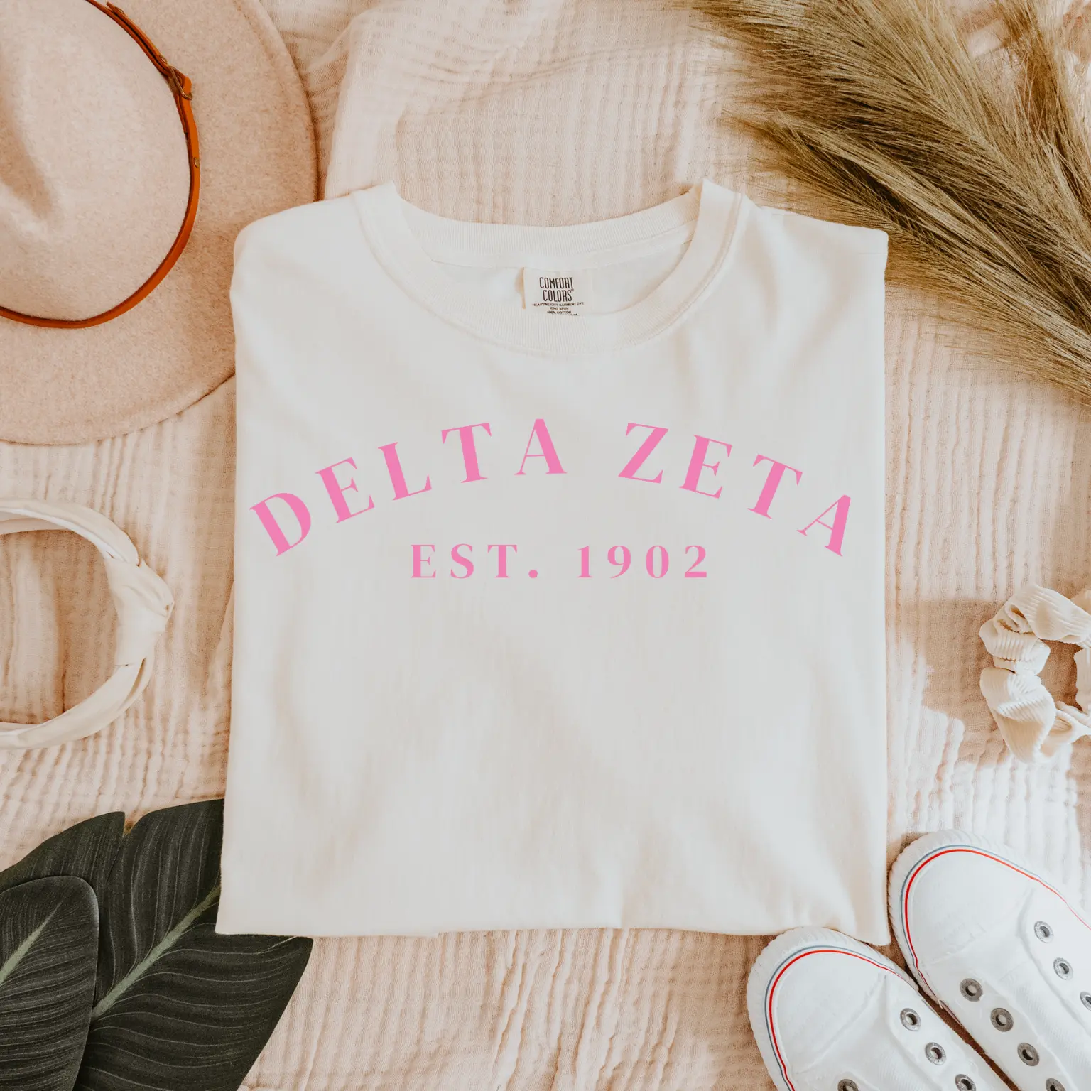 Delta Zeta est 1902 Comfort Colors Tshirt Oversized Sorority Rush Top Womenswear Apparel Crewneck Casual Fully Licensed Sorority Tee University College Greek Life
