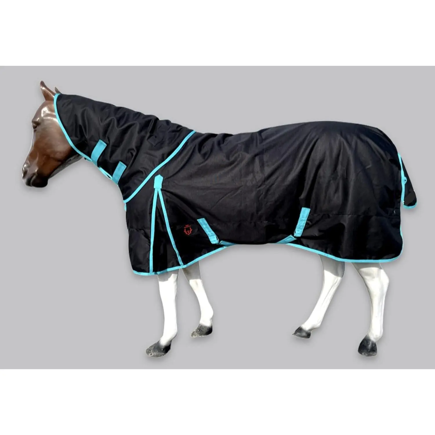 Horse RAIN Sheet with Neck Cover | 1200Denier Horse Rainsheet with Hood | Horse Turnout Sheet With Neck |Horse Rainsheet Combo (Waterproof | Breathable) (Black-with-Turquoise-Trim, 78)